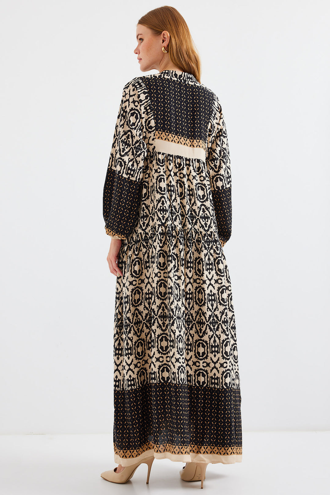 Bigdart Robe de hijab en viscose à motifs noir et beige pour femme 2423 - d. Noir