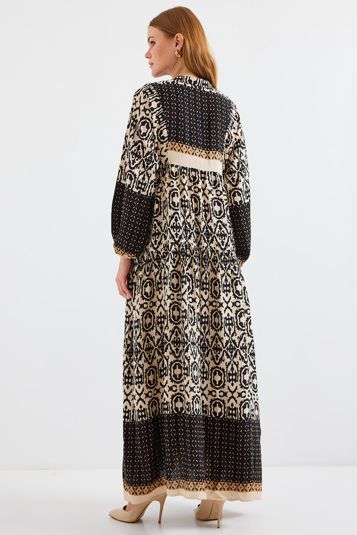 Bigdart Robe de hijab en viscose à motifs noir et beige pour femme 2423 - d. Noir