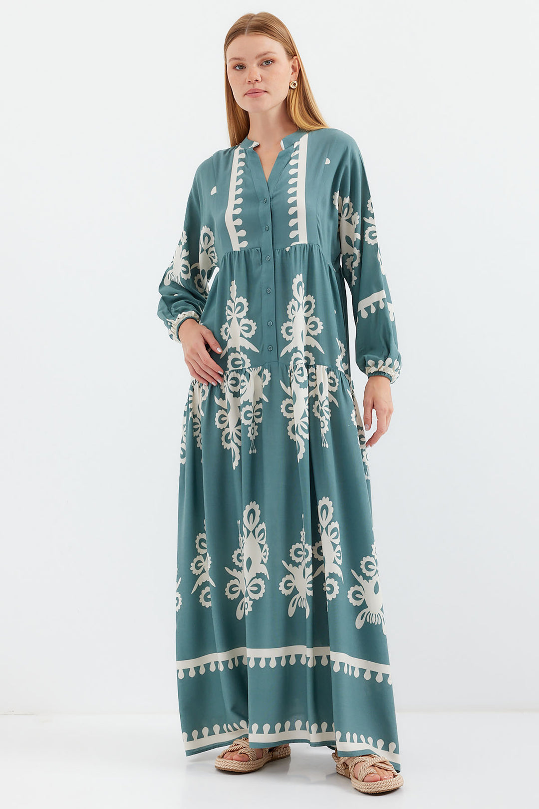 Bigdart 2423 Robe de cérémonie à motifs authentiques - F. Menthe