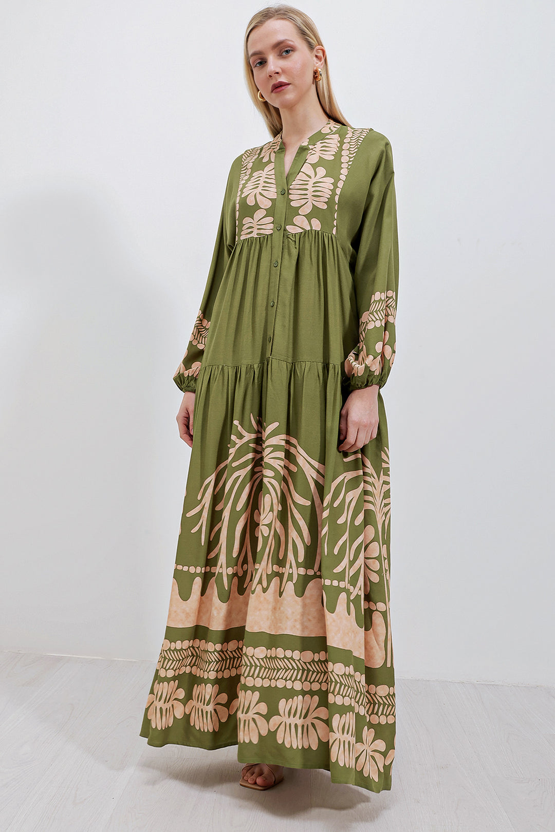 Bigdart 2423 Robe Modeste à Motifs Authentiques - Kaki