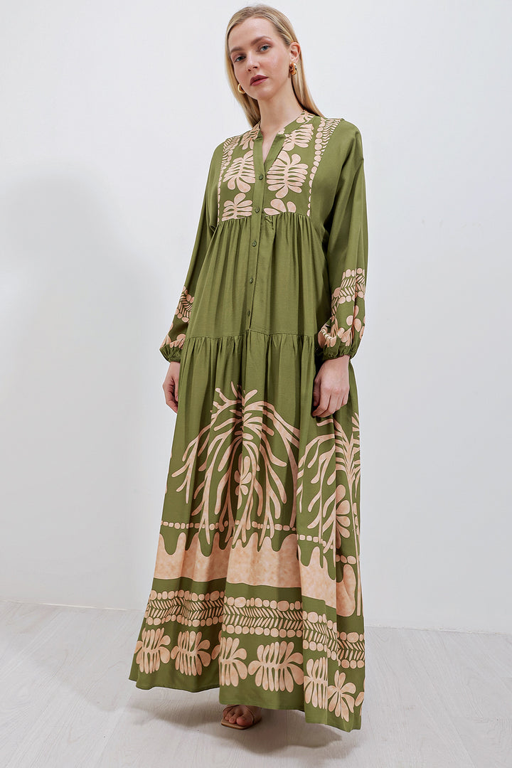 Bigdart 2423 Robe Modeste à Motifs Authentiques - Kaki