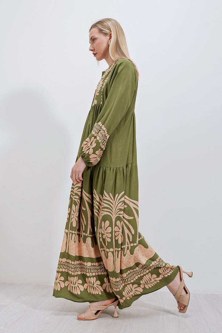 Bigdart 2423 Robe Modeste à Motifs Authentiques - Kaki