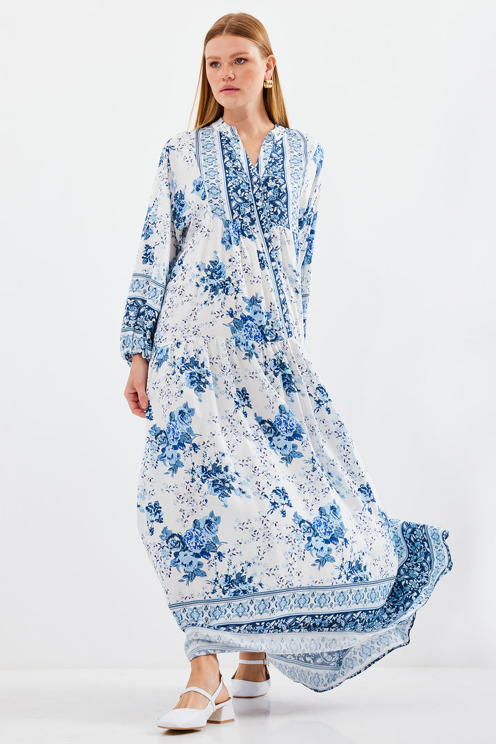 Bigdart Robe de hijab en viscose bleu et blanc pour femme 2423 - Bleu