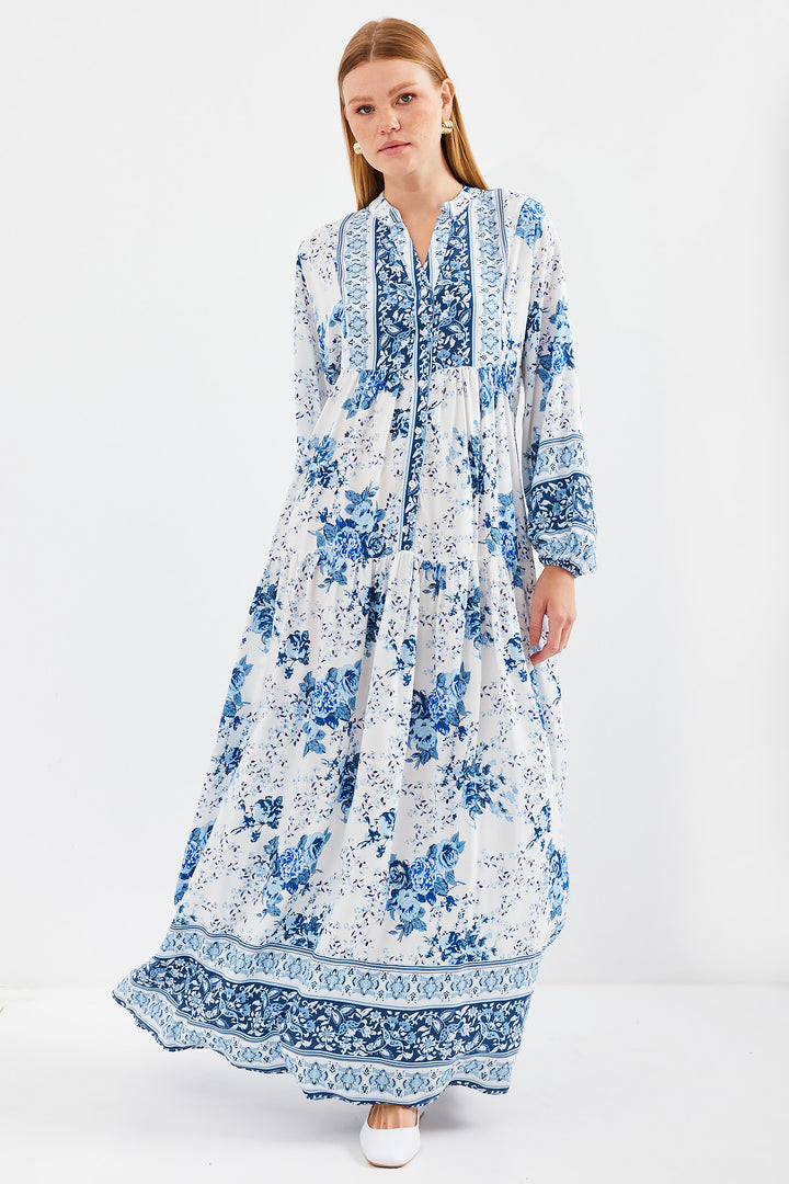 Bigdart Robe de hijab en viscose bleu et blanc pour femme 2423 - Bleu