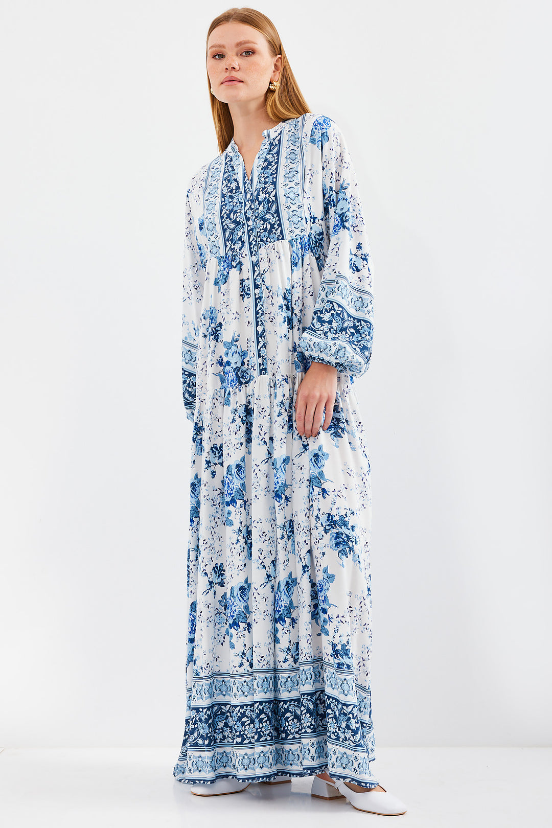 Bigdart Robe de hijab en viscose bleu et blanc pour femme 2423 - Bleu