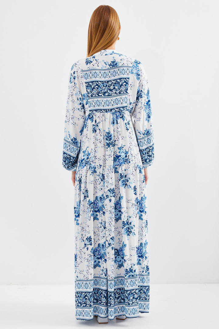 Bigdart Robe de hijab en viscose bleu et blanc pour femme 2423 - Bleu