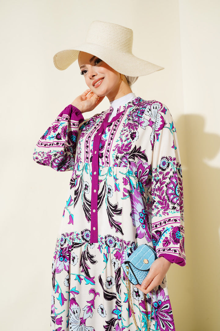 Bigdart Femme Robe Modeste Viscose Crème Prune 2423 - Prune