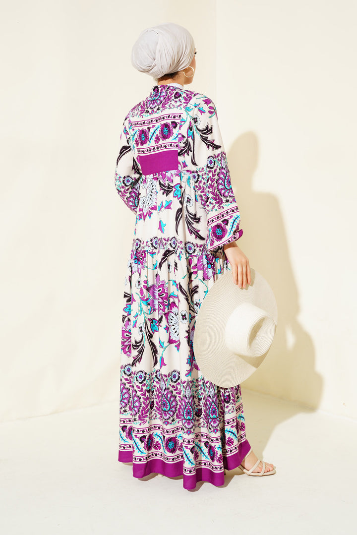 Bigdart Femme Robe Modeste Viscose Crème Prune 2423 - Prune