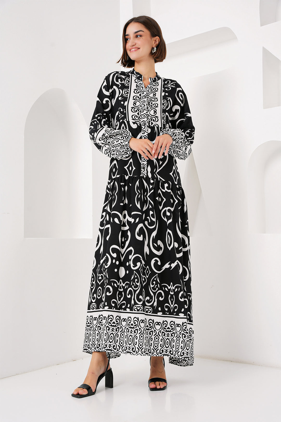 Bigdart Robe de hijab à motif authentique 2423 - o. Noir