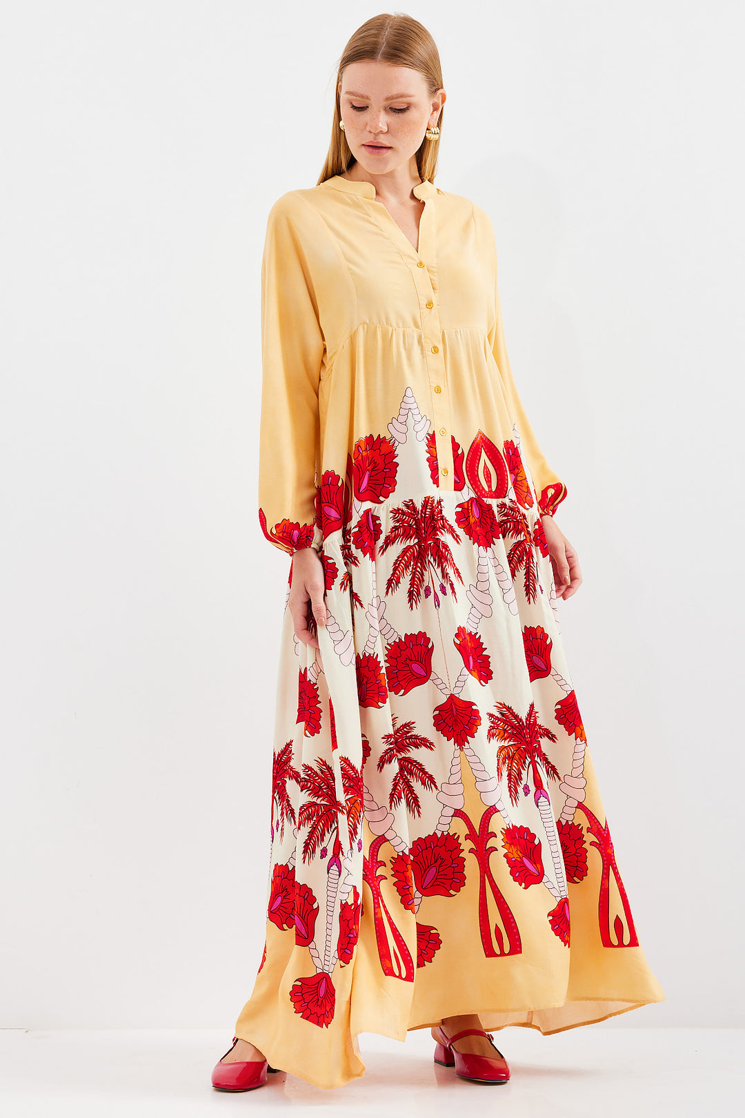 Bigdart Robe de mode modestes en viscose jaune et rouge pour femmes 2423