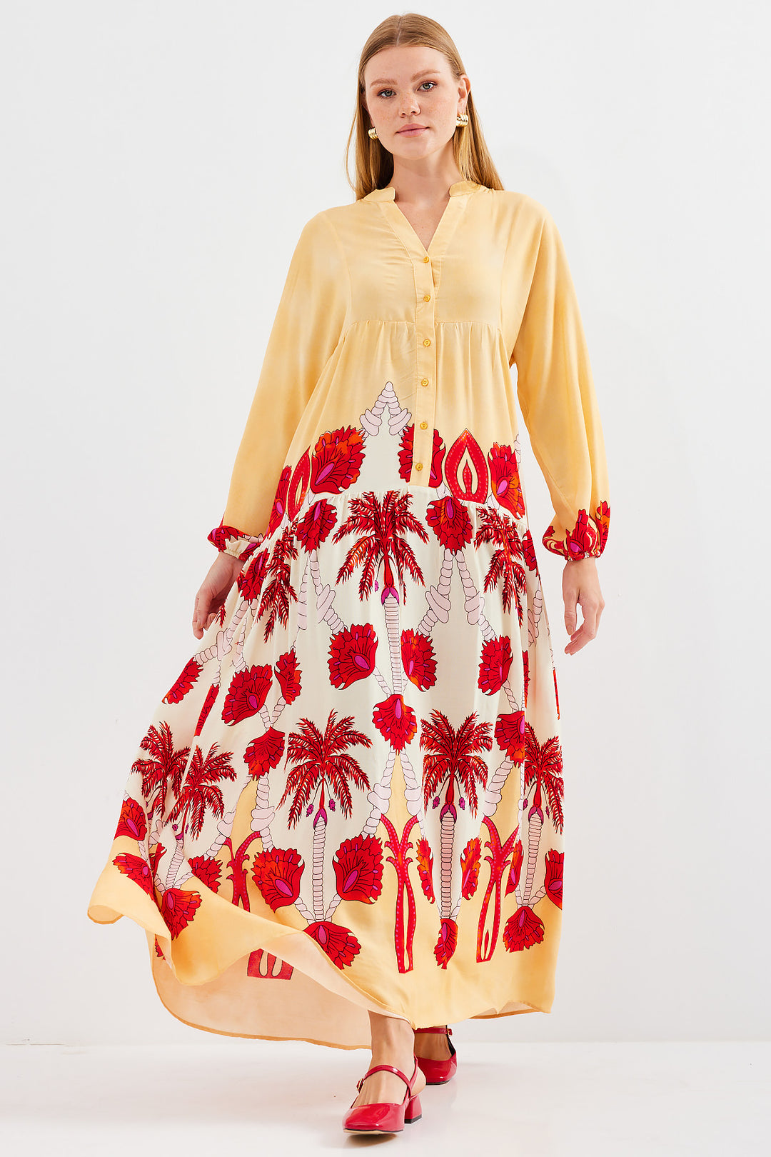 Bigdart Robe de mode modestes en viscose jaune et rouge pour femmes 2423
