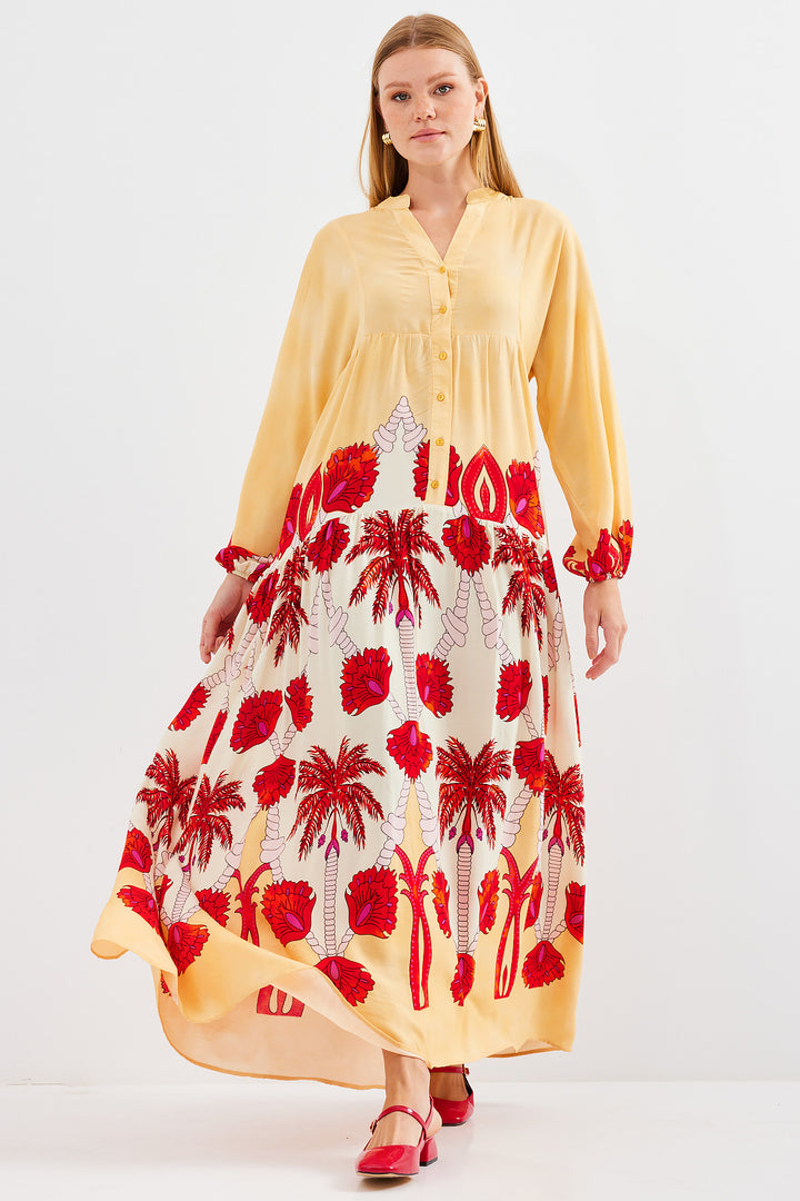 Bigdart Robe de mode modestes en viscose jaune et rouge pour femmes 2423