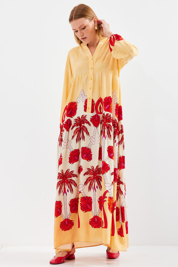 Bigdart Robe de mode modestes en viscose jaune et rouge pour femmes 2423