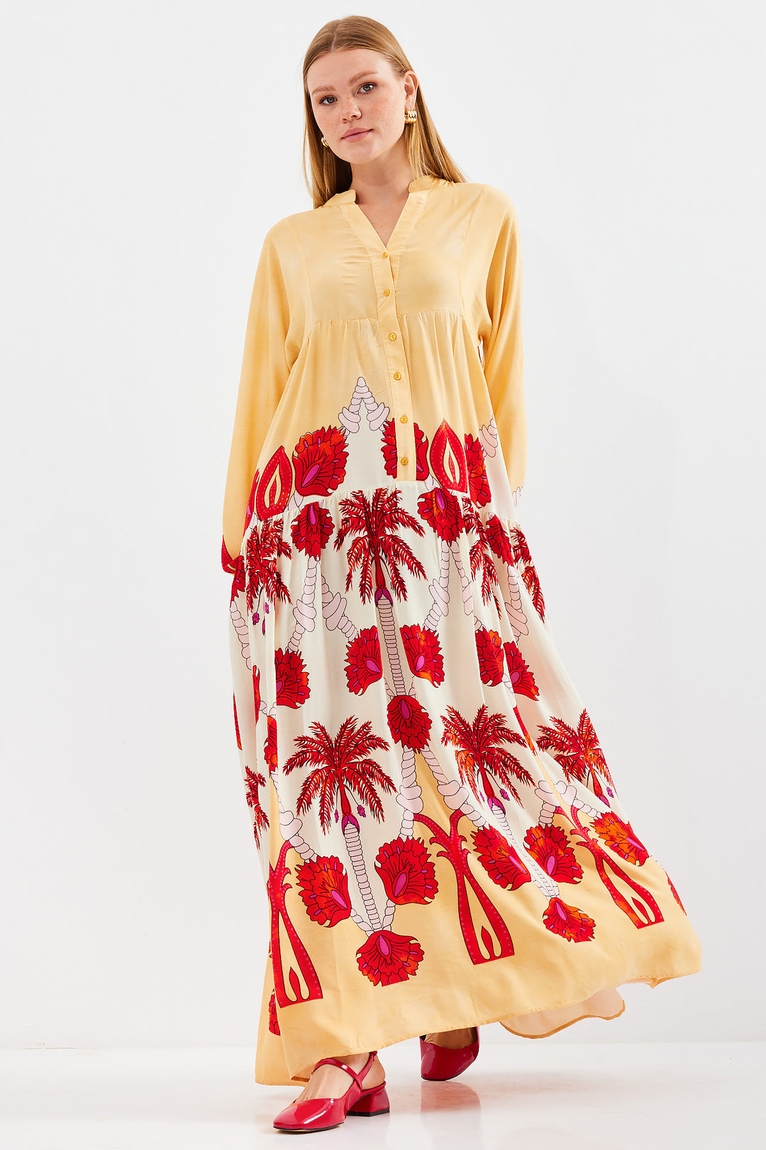 Bigdart Robe de mode modestes en viscose jaune et rouge pour femmes 2423