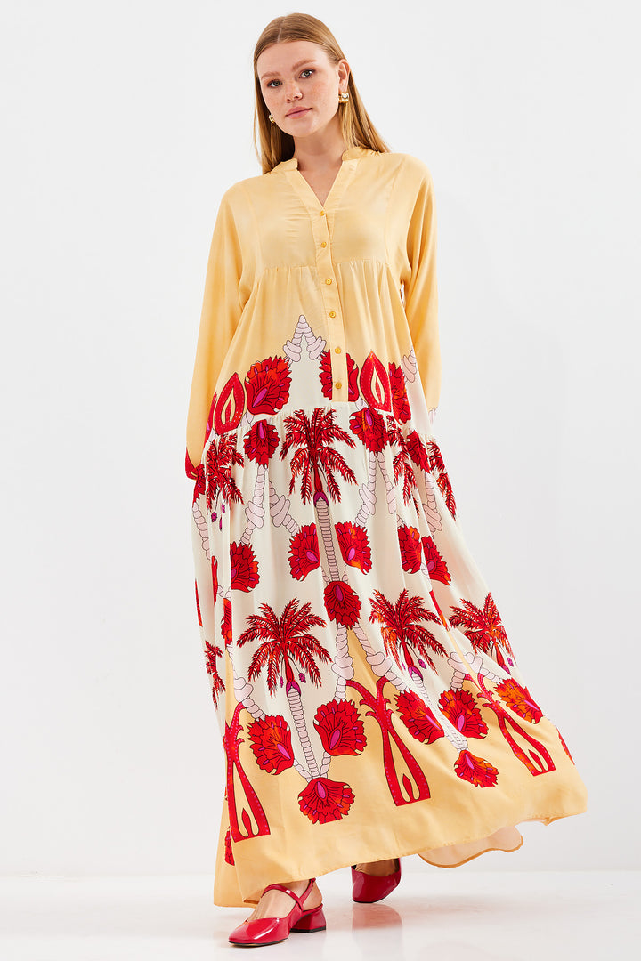 Bigdart Robe de mode modestes en viscose jaune et rouge pour femmes 2423