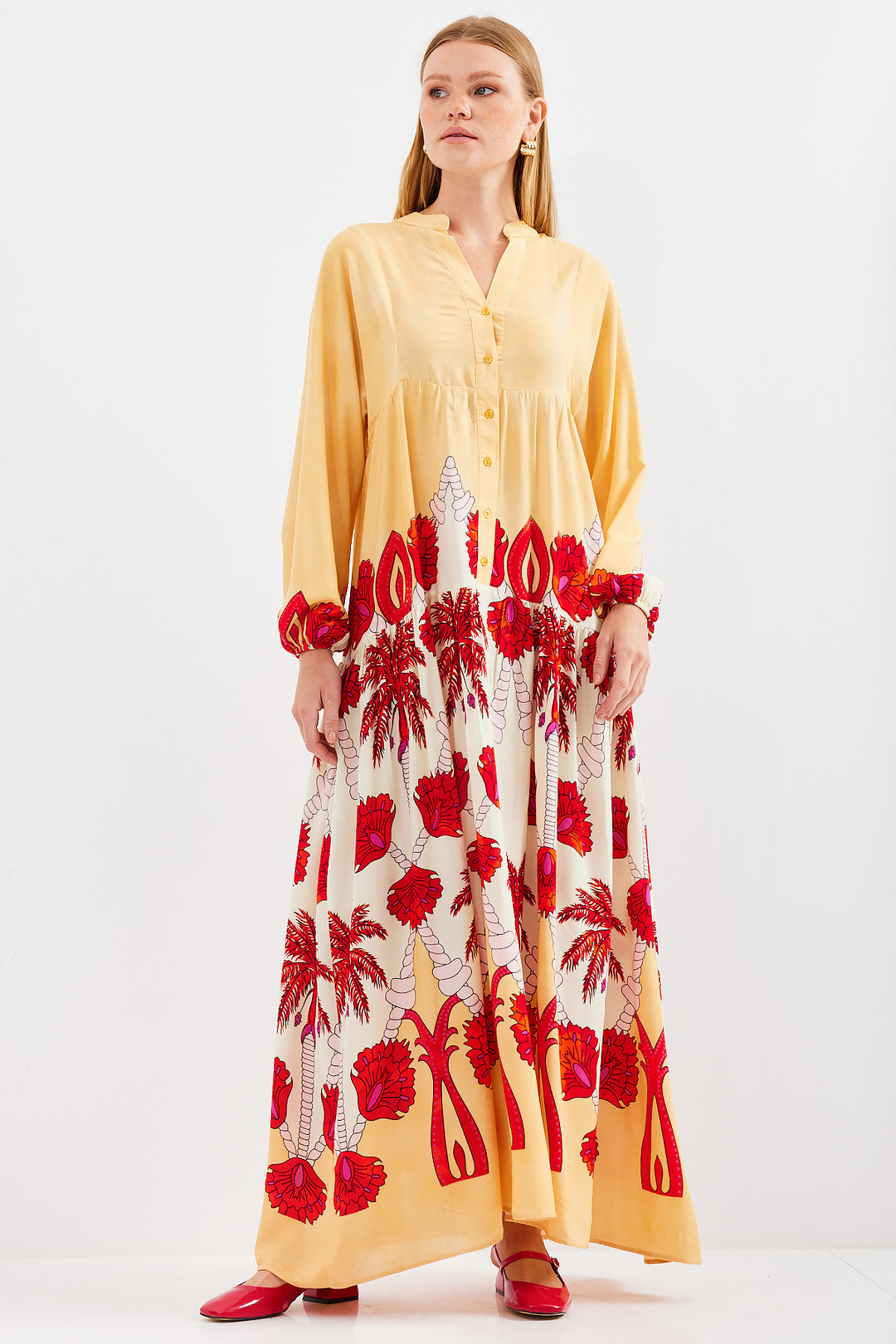 Bigdart Robe de mode modestes en viscose jaune et rouge pour femmes 2423