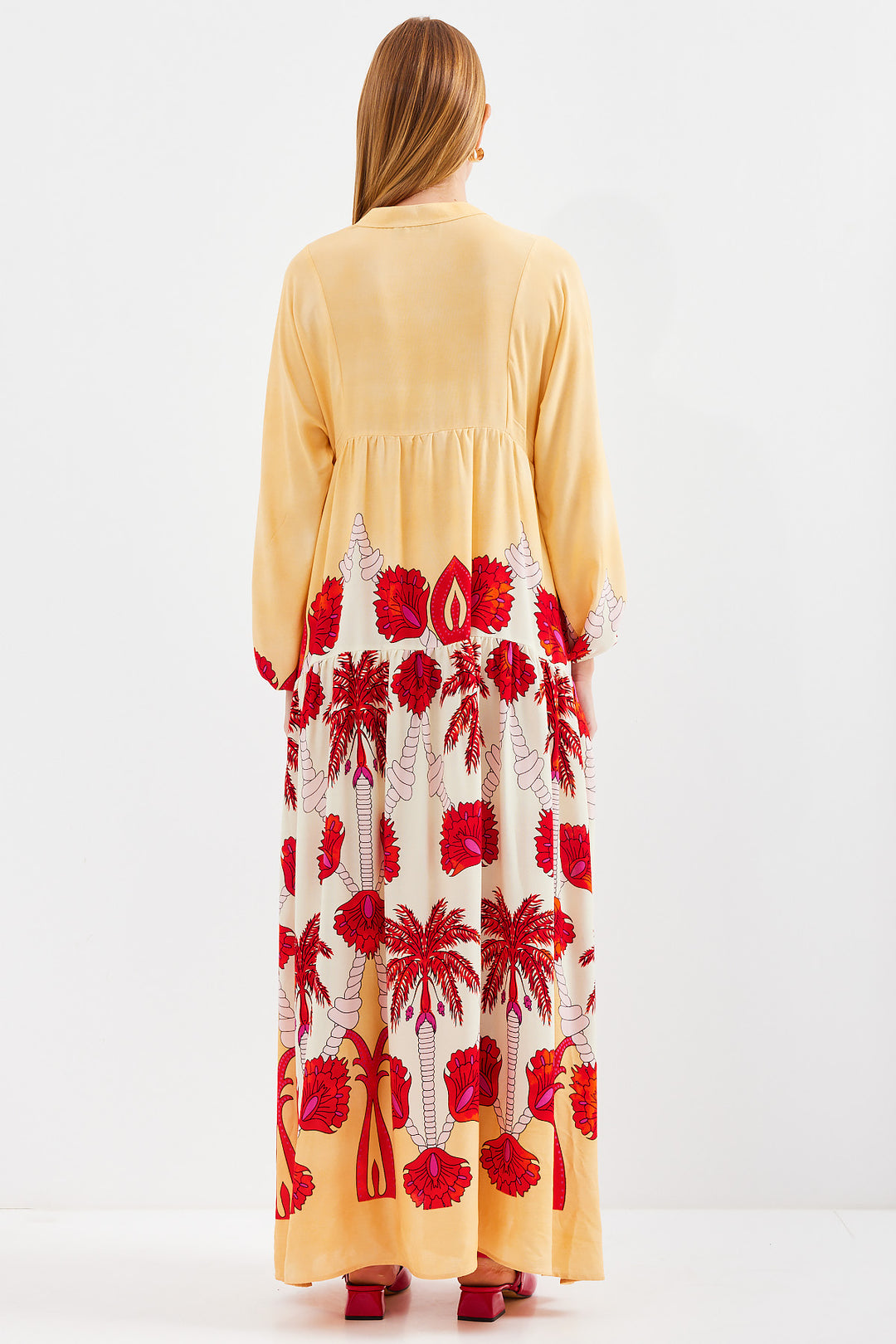 Bigdart Robe de mode modestes en viscose jaune et rouge pour femmes 2423