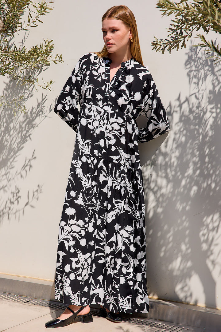 Bigdart Robe de hijab en viscose noir et blanc pour femmes 2423 - Noir