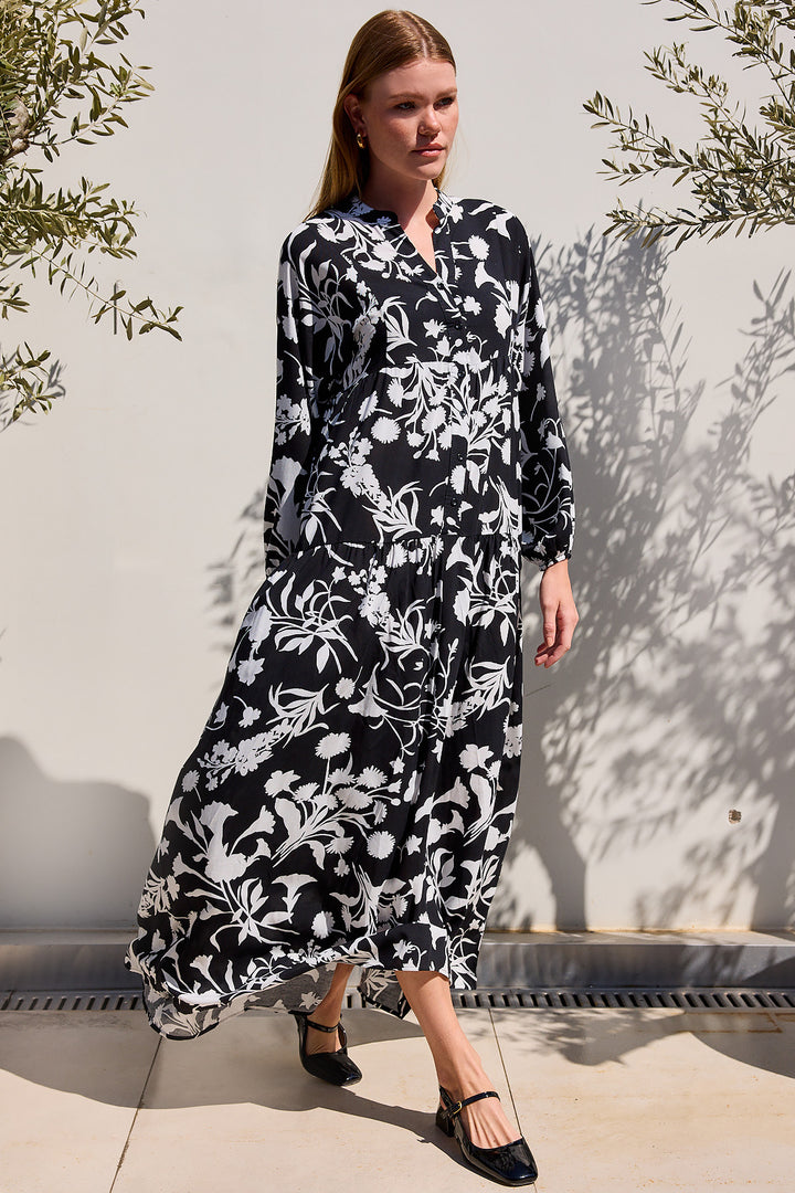 Bigdart Robe de hijab en viscose noir et blanc pour femmes 2423 - Noir