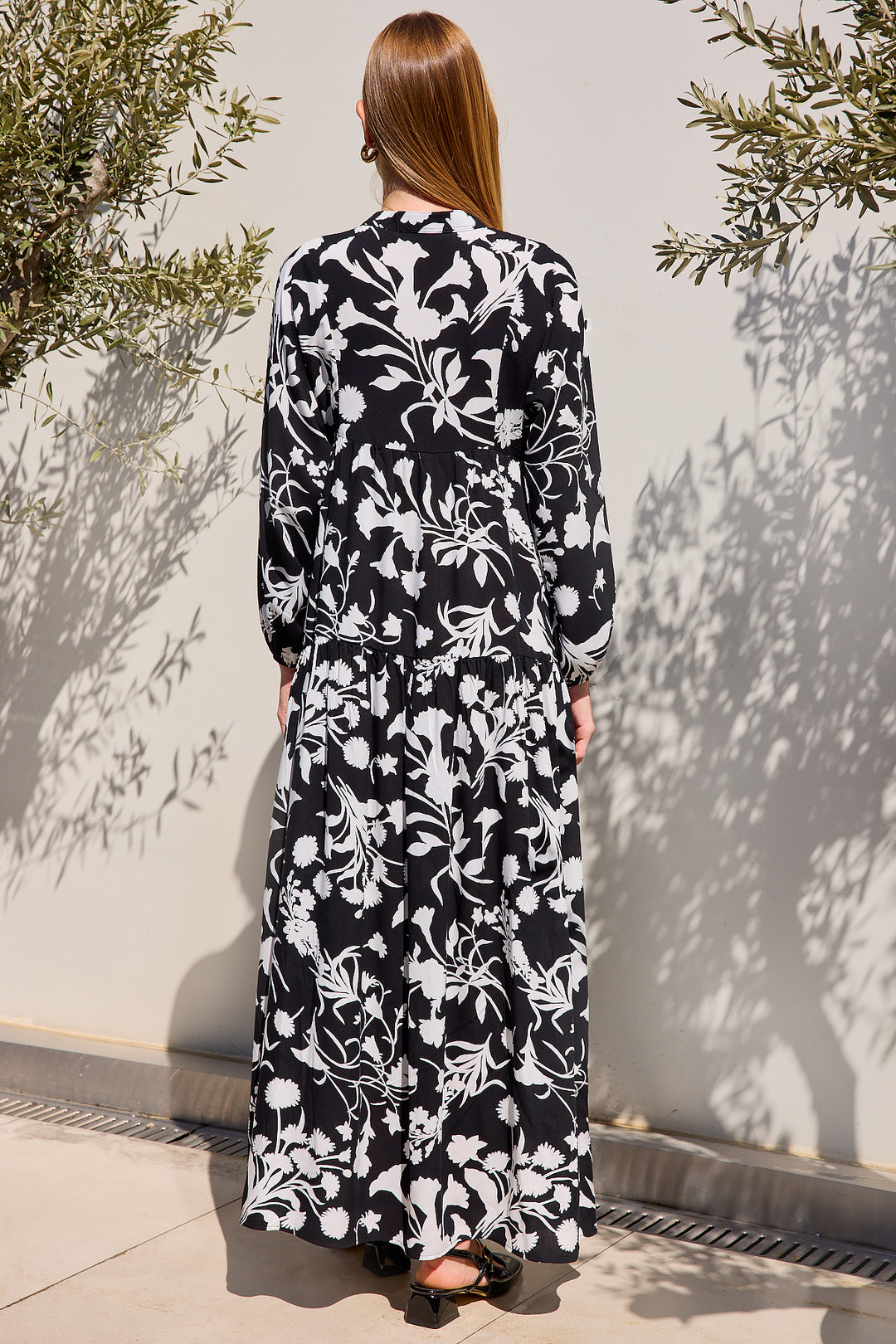 Bigdart Robe de hijab en viscose noir et blanc pour femmes 2423 - Noir