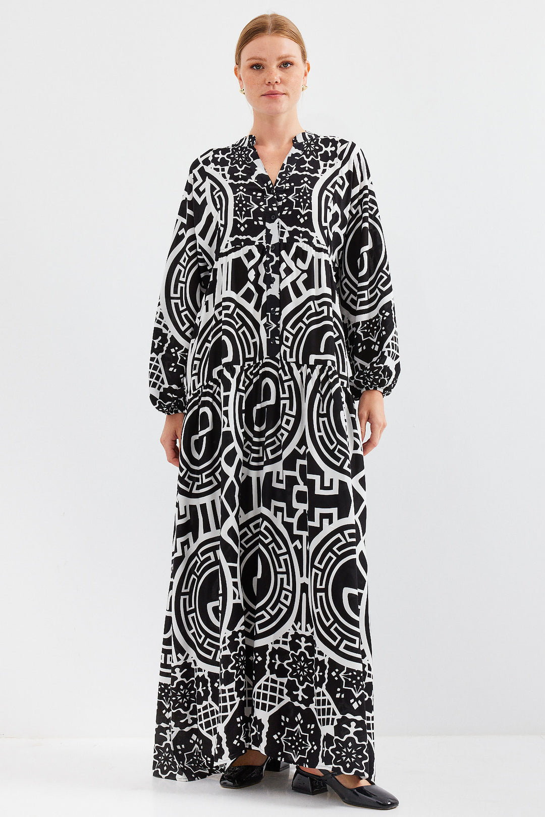 Bigdart Robe Modeste en Viscose Noir et Blanc à Motifs 2423