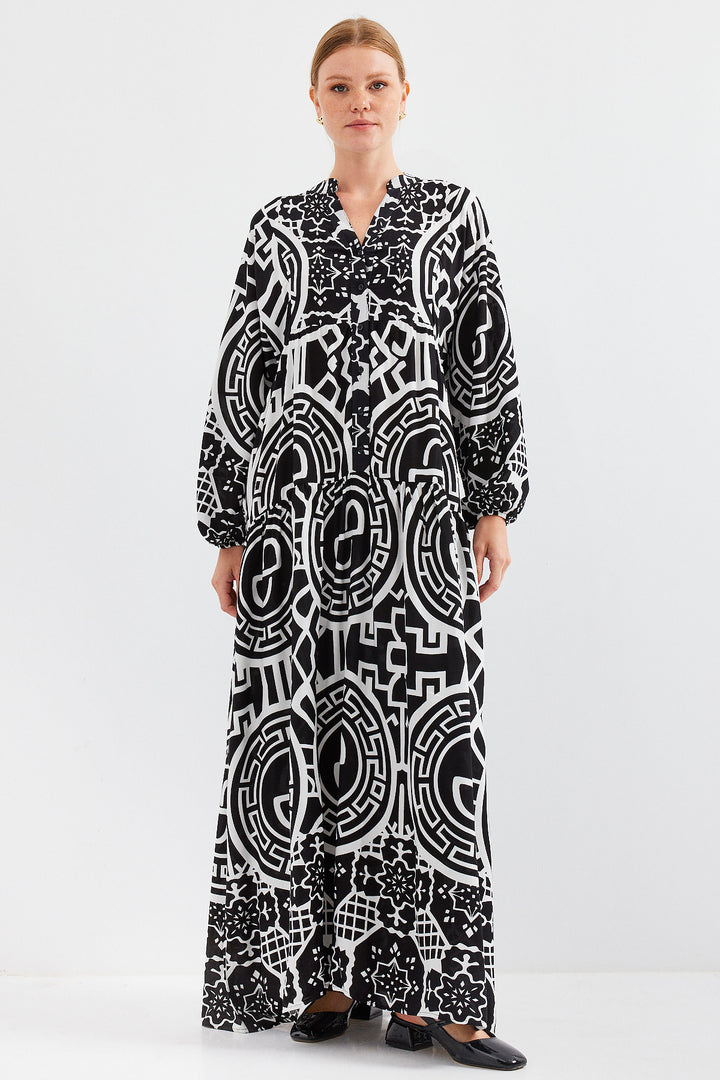 Bigdart Robe Modeste en Viscose Noir et Blanc à Motifs 2423