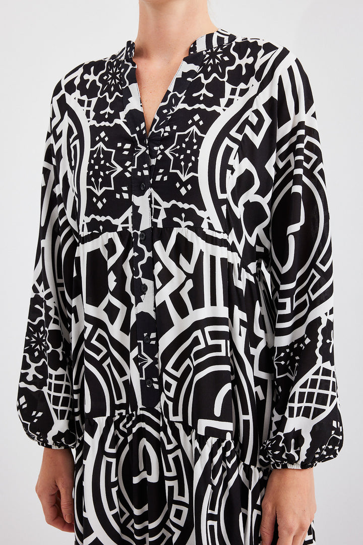 Bigdart Robe Modeste en Viscose Noir et Blanc à Motifs 2423