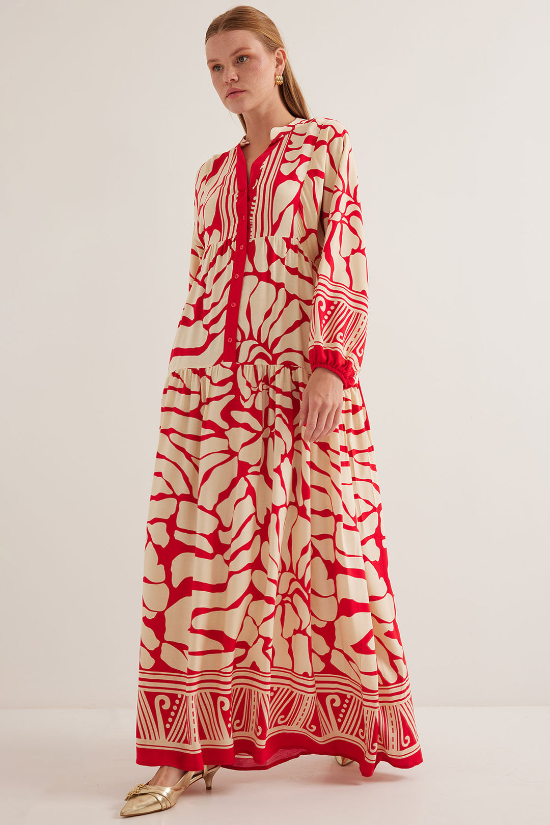 Bigdart Robe modeste en viscose rouge beige pour femme 2423 - y.Rouge
