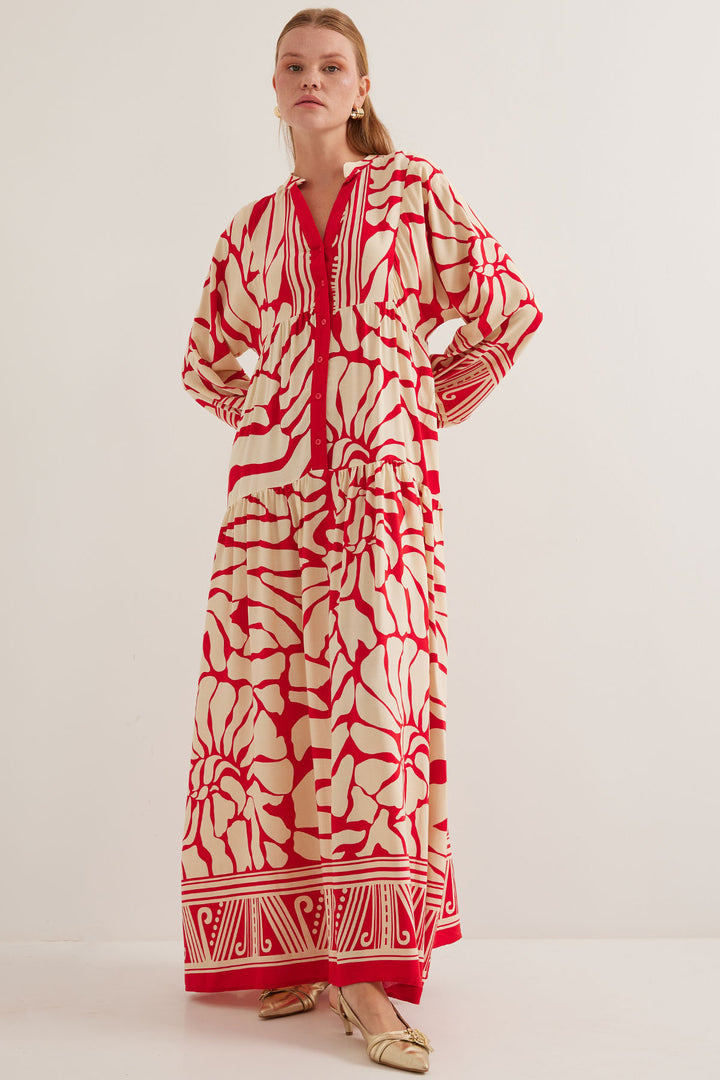 Bigdart Robe modeste en viscose rouge beige pour femme 2423 - y.Rouge