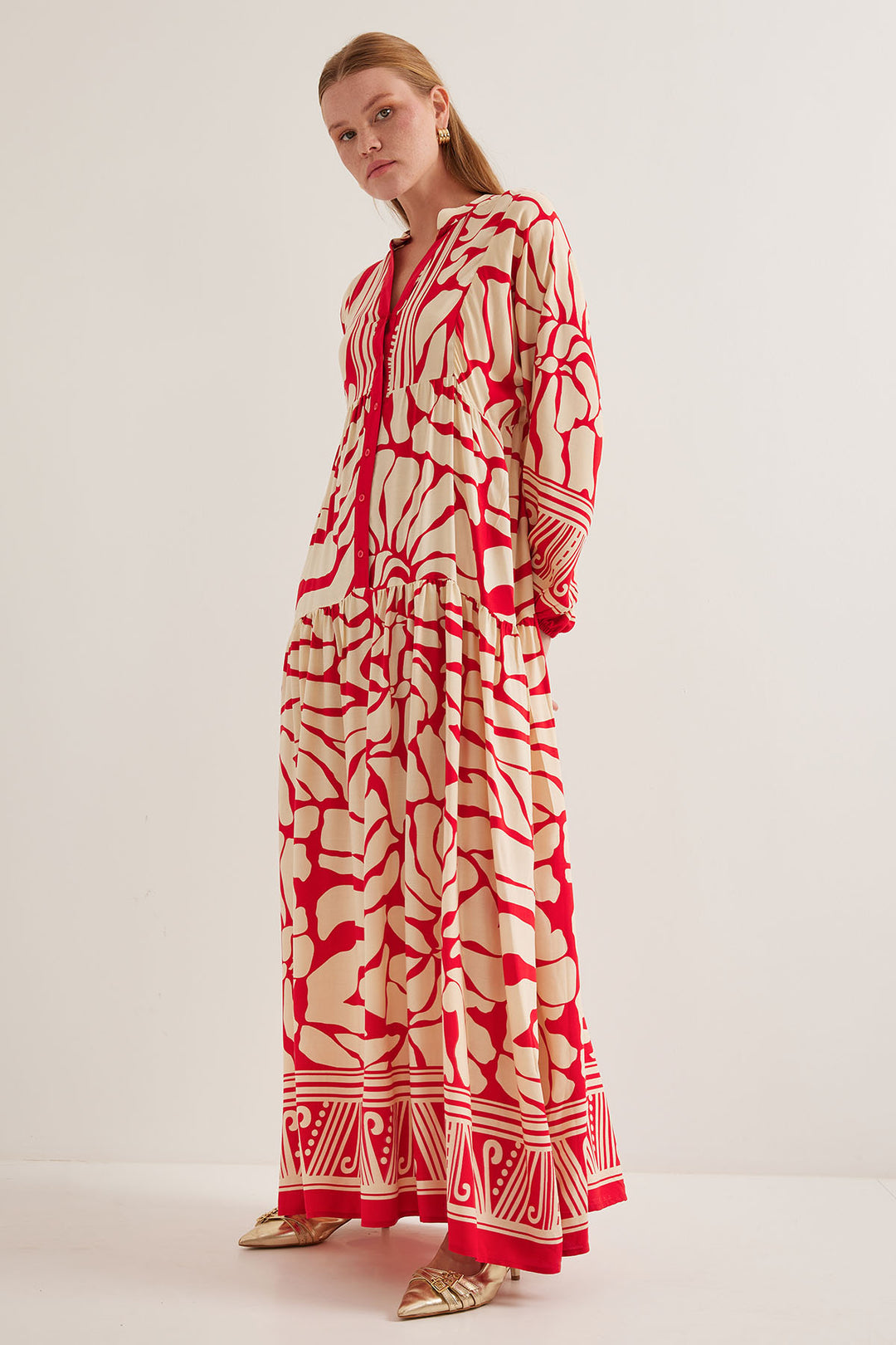 Bigdart Robe modeste en viscose rouge beige pour femme 2423 - y.Rouge