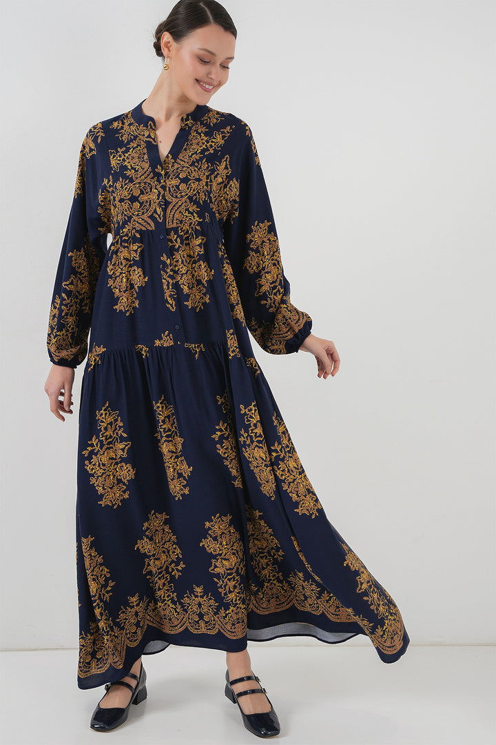 Bigdart Robe de hijab à motifs dorés bleu marine 2423 - Bleu