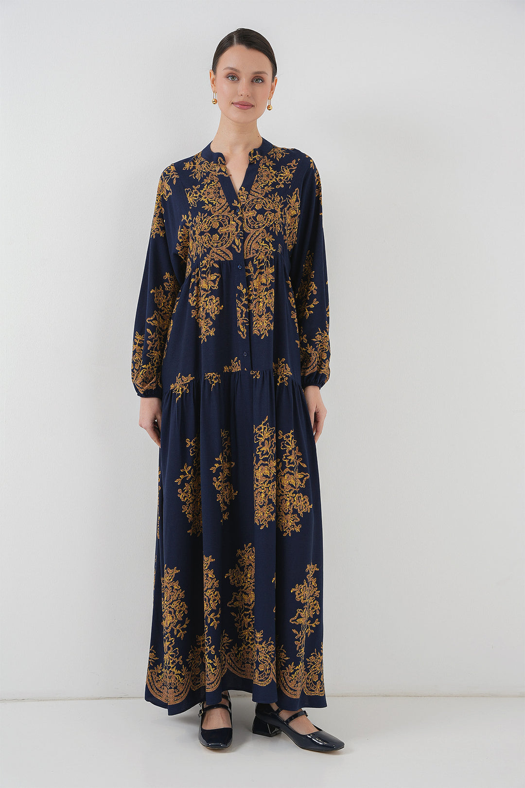 Bigdart Robe de hijab à motifs dorés bleu marine 2423 - Bleu