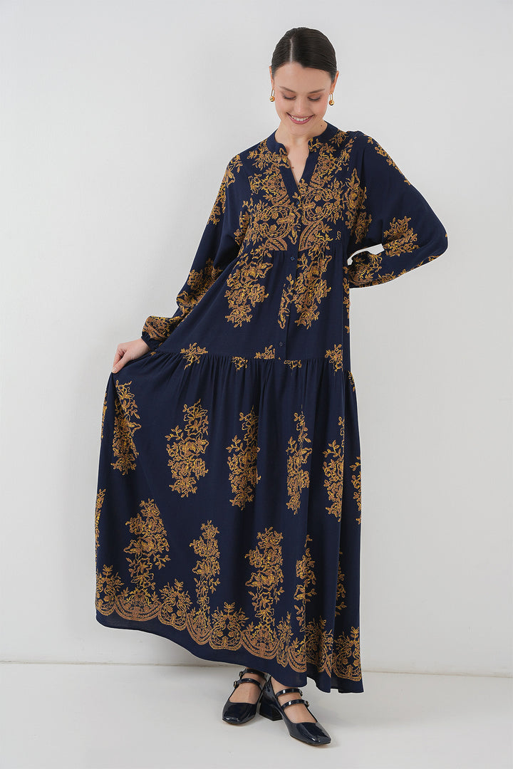 Bigdart Robe de hijab à motifs dorés bleu marine 2423 - Bleu