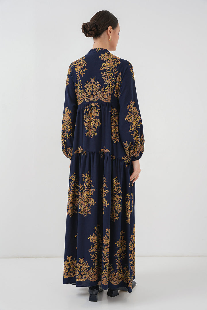 Bigdart Robe de hijab à motifs dorés bleu marine 2423 - Bleu