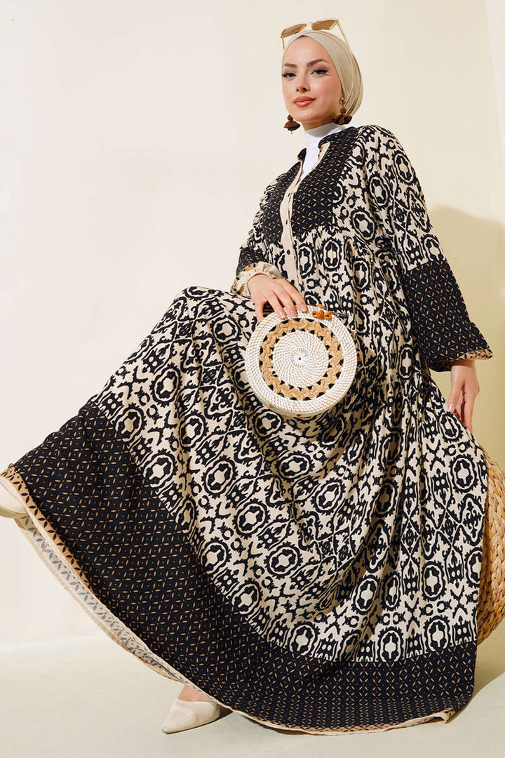 Bigdart Robe de hijab en viscose à motifs crème et noire pour femme 2423