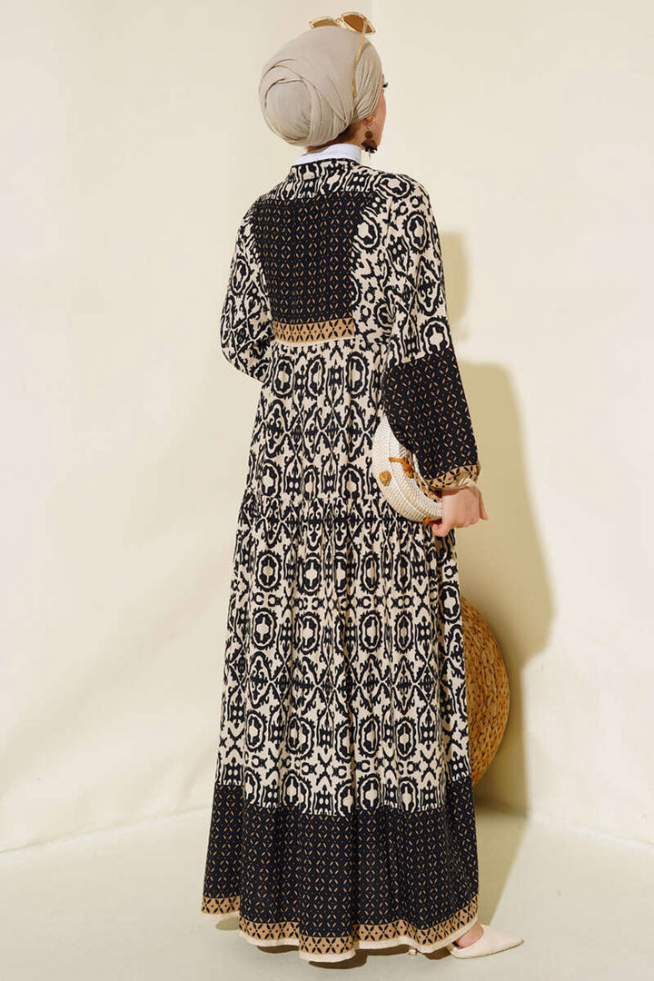 Bigdart Robe de hijab en viscose à motifs crème noire pour femme 2423 - y.Noir