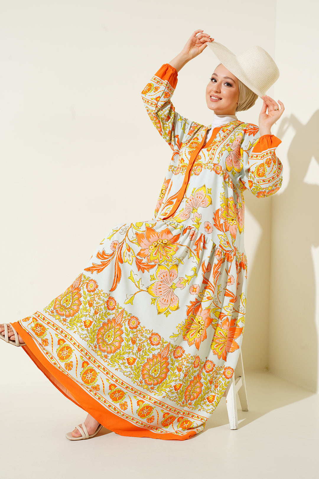 Bigdart Robe de hijab à motifs authentiques 2423 - y.Orange