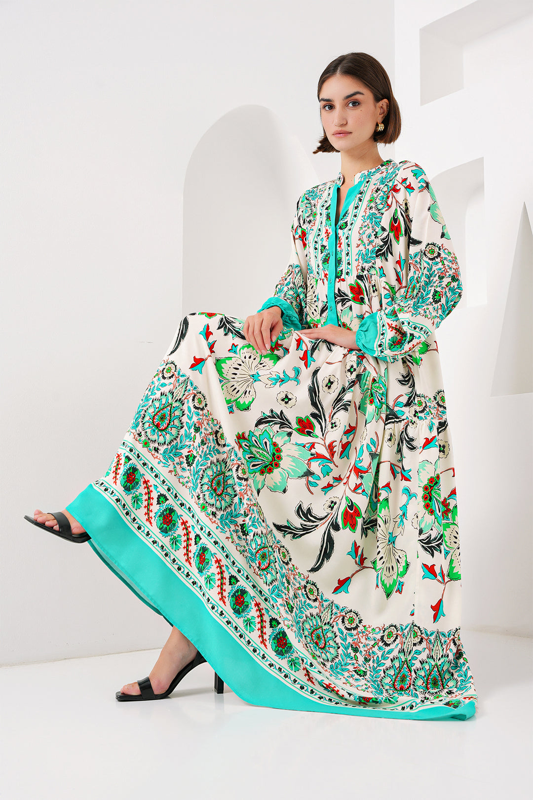Bigdart 2423 Robe modeste à motifs authentiques - Vert foncé