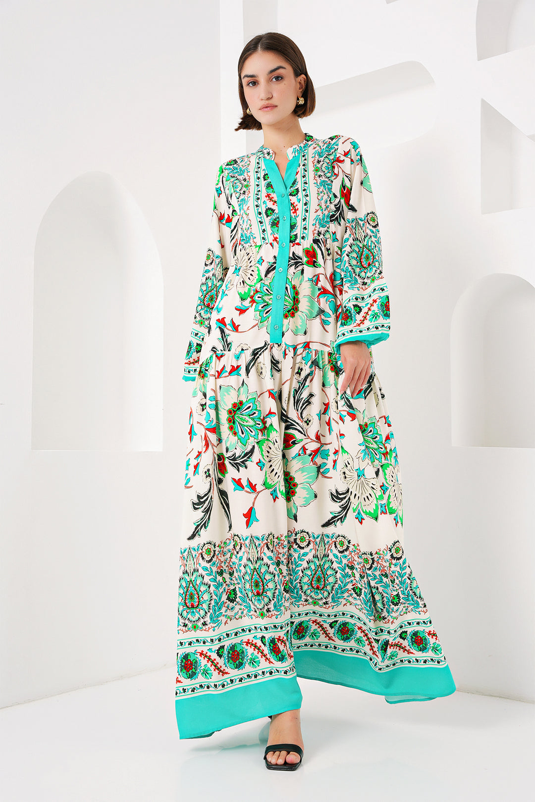 Bigdart 2423 Robe de mode authentique à motifs - y.Vert