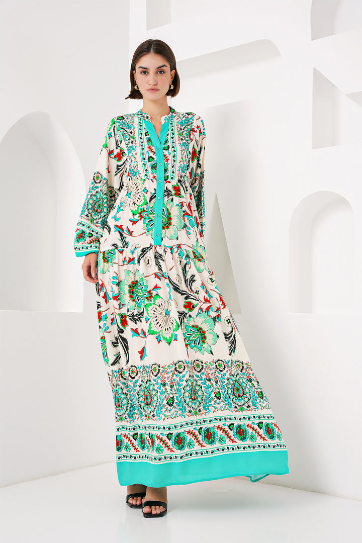 Bigdart 2423 Robe modeste à motifs authentiques - Vert foncé