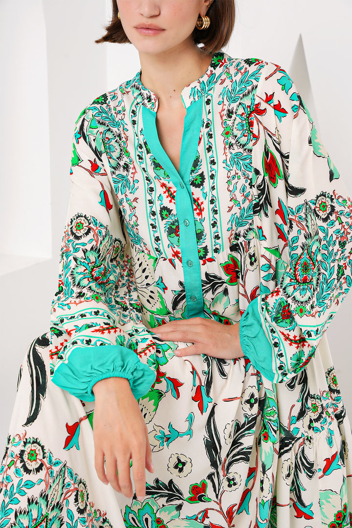 Bigdart 2423 Robe modeste à motifs authentiques - Vert foncé