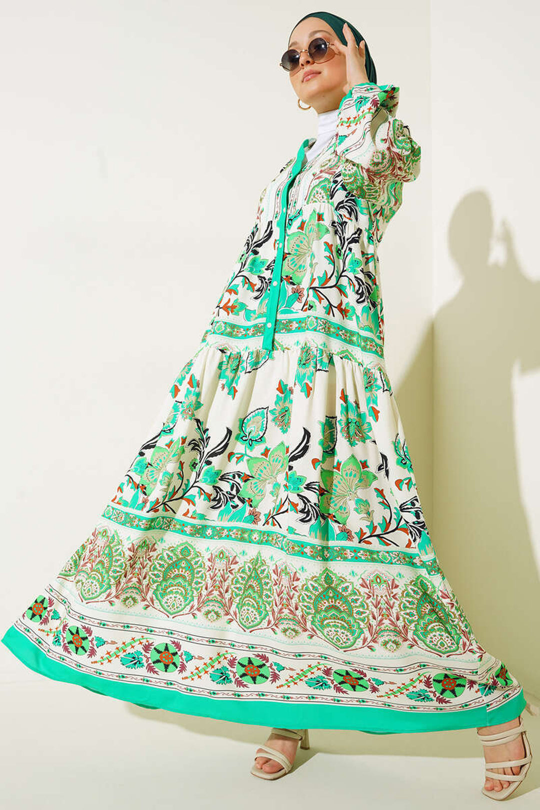 Bigdart 2423 Robe modeste à motifs authentiques - Vert
