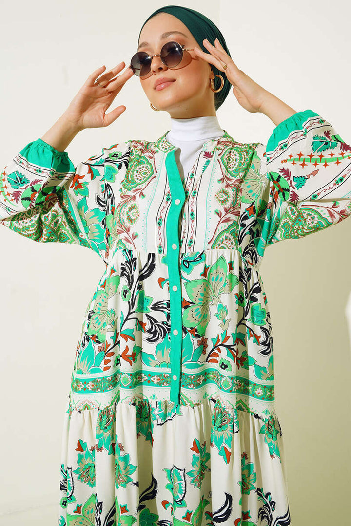 Bigdart 2423 Robe modeste à motifs authentiques - Vert