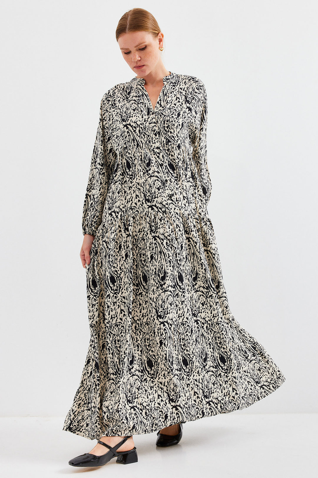 Bigdart Robe Modeste en Viscose Noire à Motifs 2423