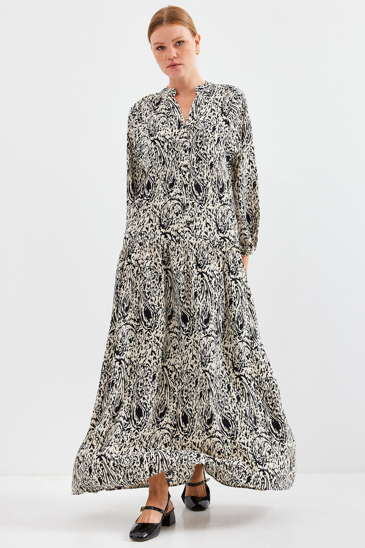 Bigdart Robe Modeste en Viscose Noire à Motifs 2423