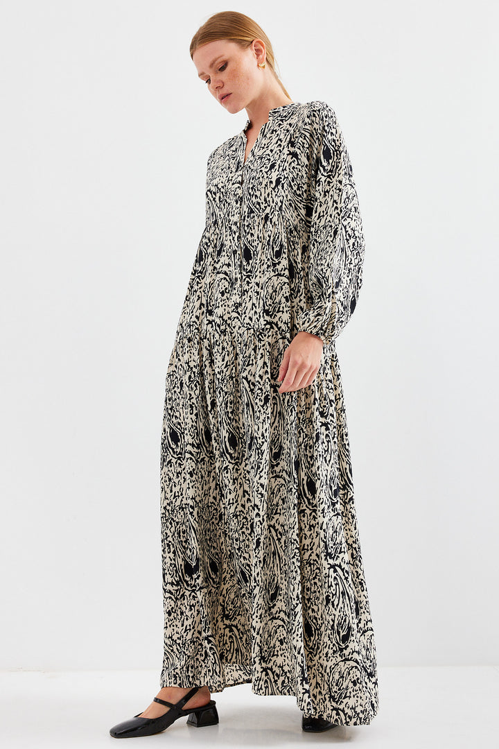 Bigdart Robe Modeste en Viscose Noire à Motifs 2423