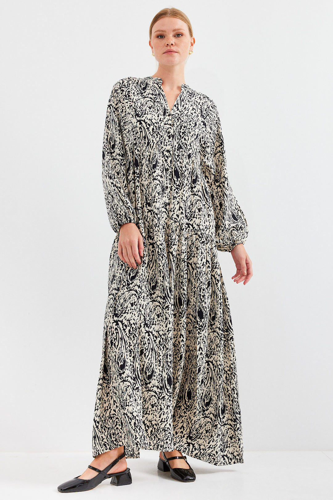 Bigdart Robe Modeste en Viscose Noire à Motifs 2423