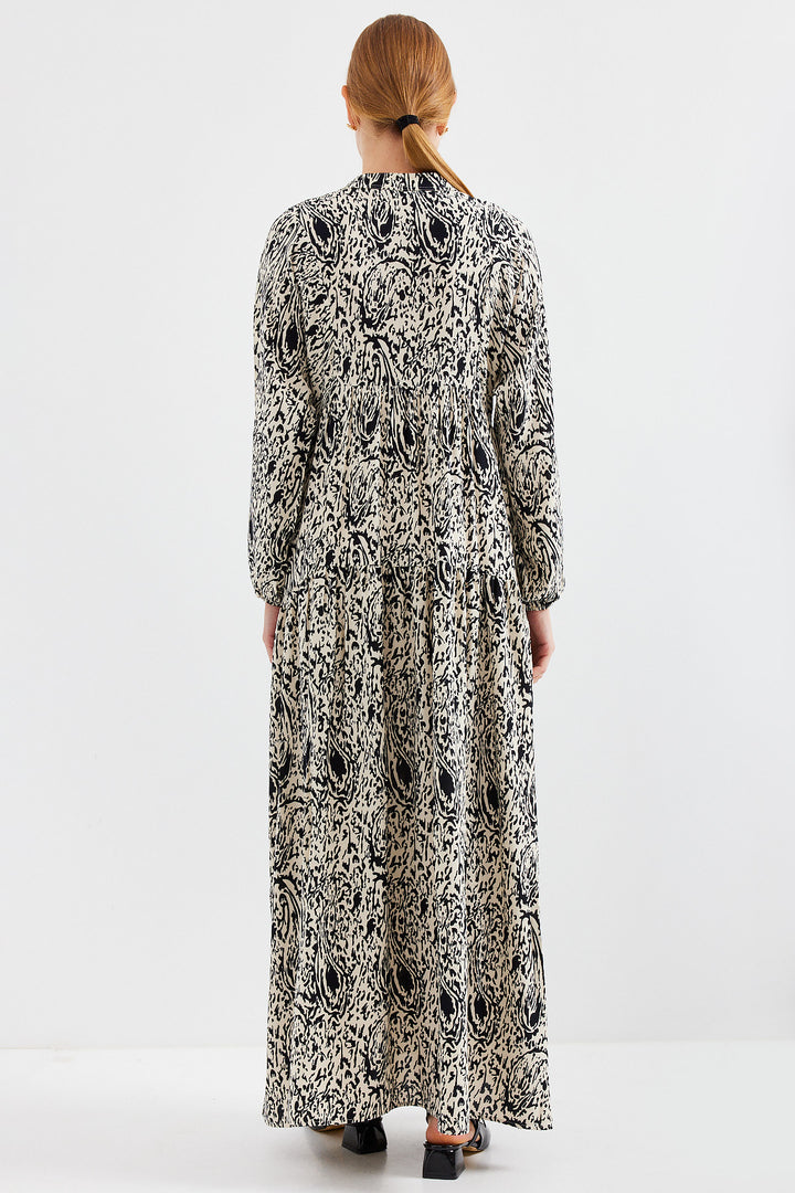 Bigdart Robe Modeste en Viscose Noire à Motifs 2423