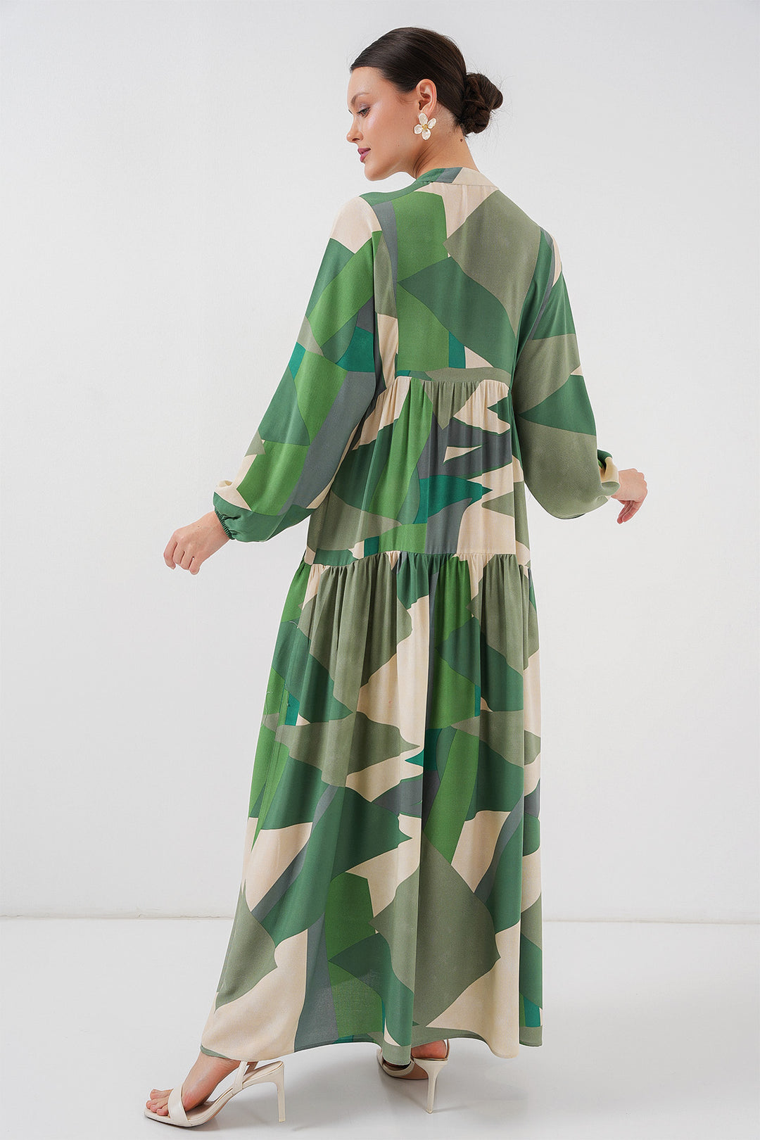 Bigdart 2423 Authentique à motifs modeste Robe - Kaki