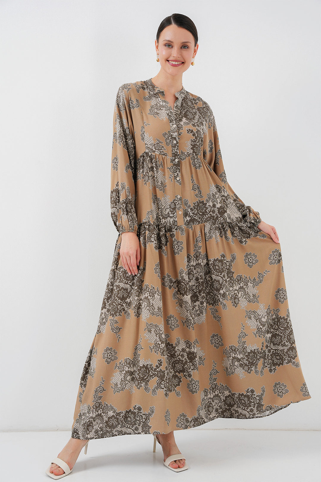 Bigdart Robe de hijab à motif authentique 2423 - a. Vison